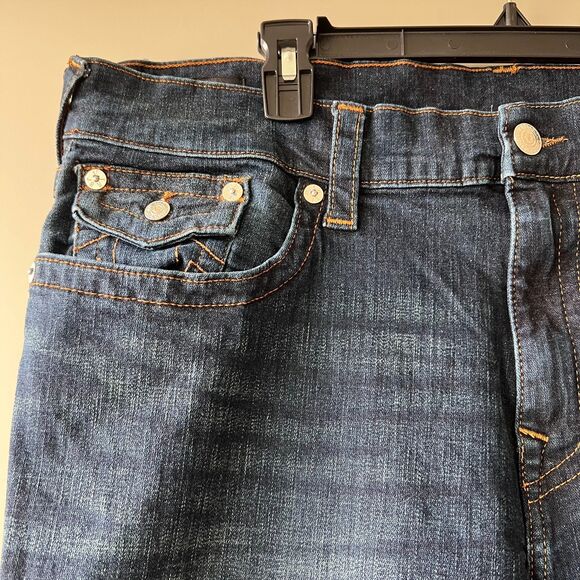 True Religion Ricky Jeans Mens 40 Blue Relaxed Straight Denim Distressed Casual - Picture 4 of 16